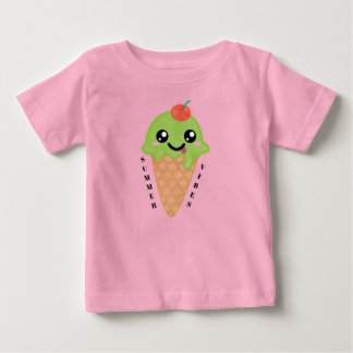 Kawaii Mint Ice Cream Cone with Cherry on Top ベビーTシャツ