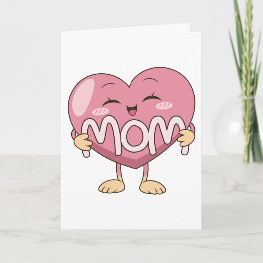 Kawaii Mom Heart Hug Design カード (正面)