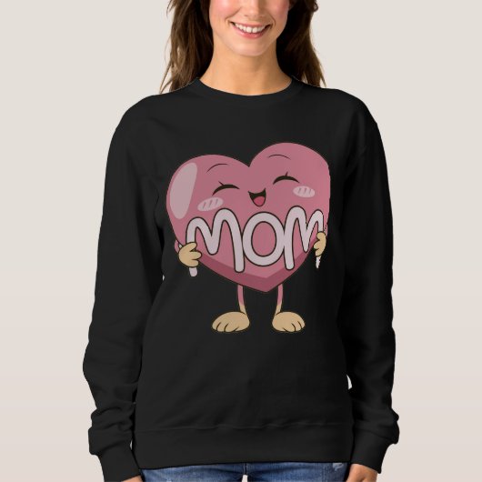 Kawaii Mom Heart Hug Design スウェットシャツ (正面)