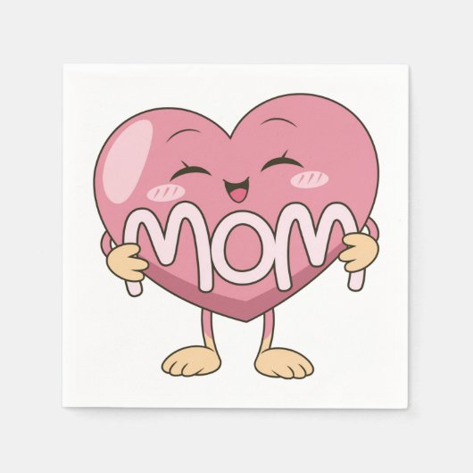 Kawaii Mom Heart Hug Design スタンダードカクテルナプキン (正面)