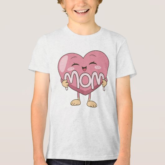Kawaii Mom Heart Hug Design トライブレンドＴシャツ (正面)