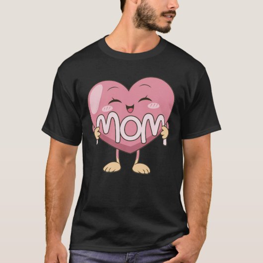 Kawaii Mom Heart Hug Design Tシャツ (正面)