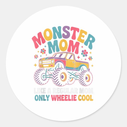 Kawaii Monster Mom Like Regular Mommy But Wheelie  ラウンドシール (正面)