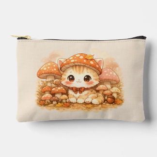Kawaii Mushroom Forest Kitty Cute Autumn Cozy Cat アクセサリーポーチ