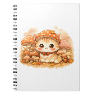 Kawaii Mushroom Forest Kitty Cute Autumn Cozy Cat ノートブック