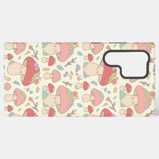 Kawaii Mushroom Snail Pattern Phone Case Samsung Galaxyケース (裏面横)