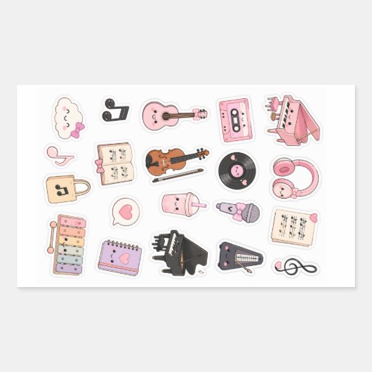 kawaii music stickers pack 長方形シール (正面)