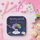 Kawaii Navy Blue Astronaut Space Theme Square ペーパープレート (パーティー)
