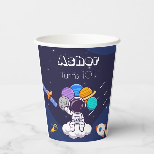 Kawaii navy blue space astronaut theme party  紙コップ (裏面)