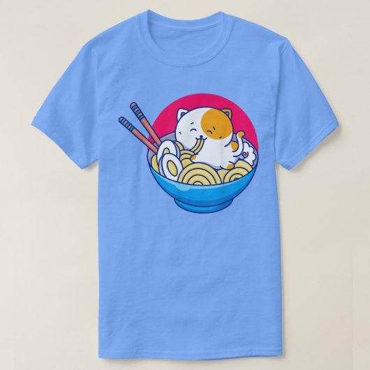 Kawaii Neko Cat Ramen Bowl Anime Japanese Noodles Tシャツ (デザイン正面)