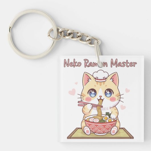 Kawaii Neko Ramen Master Cute Cat Food Chef キーホルダー (正面)