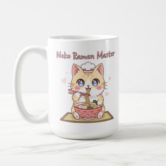 Kawaii Neko Ramen Master Cute Cat Food Chef コーヒーマグカップ (左)