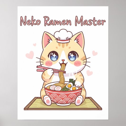 Kawaii Neko Ramen Master Cute Cat Food Chef ポスター (正面)