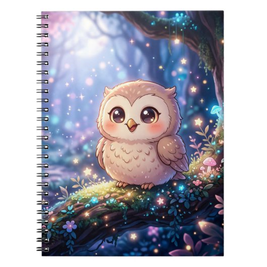 Kawaii Night Owl Notebook, Magical Owl Spiral Note ノートブック (正面)
