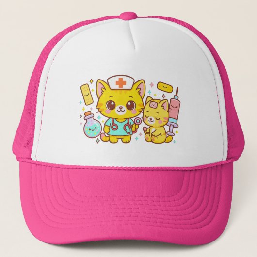 Kawaii Nurse Cat Duo キャップ (正面)
