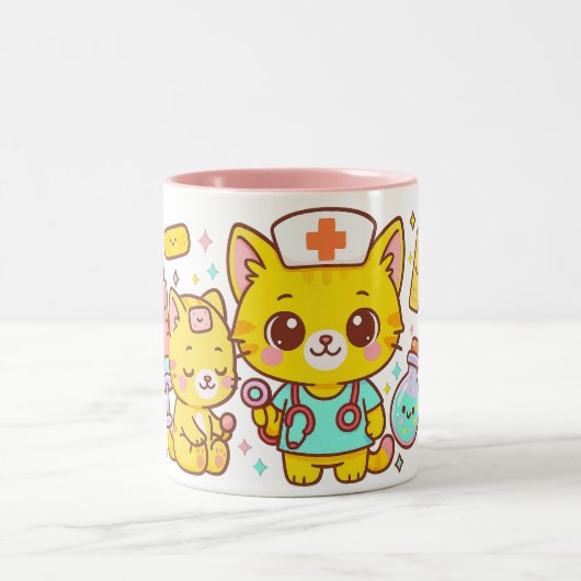Kawaii Nurse Cat Duo ツートーンマグカップ (中央)