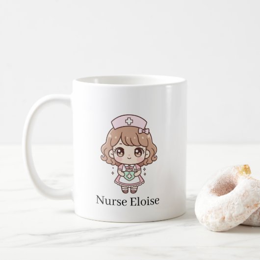 Kawaii Nurse Mug – Pastel Cute Chibi Nurse Coffee  コーヒーマグカップ (ドーナツ)