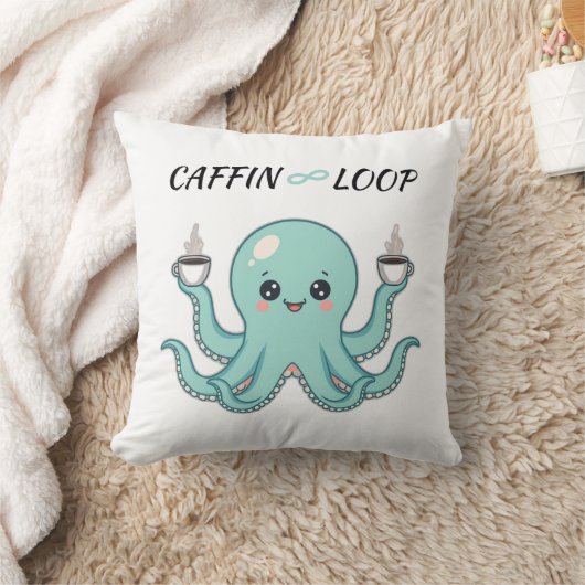 Kawaii Octopus Pillow – Caffin Loop Coffee Vibes クッション (ブランケット)