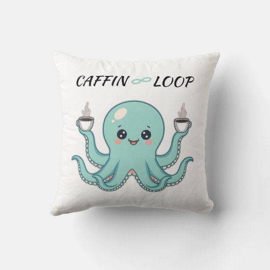 Kawaii Octopus Pillow – Caffin Loop Coffee Vibes クッション (裏面)