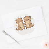 Kawaii Otters Holding Hands Sticker ラウンドシール (封筒)