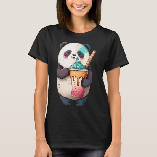 Kawaii Panda Bear Slushie Cold Sweet Treat Art Tシャツ (正面)