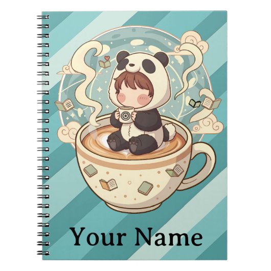 Kawaii Panda Coffee Study Spiral Notebook ノートブック (正面)