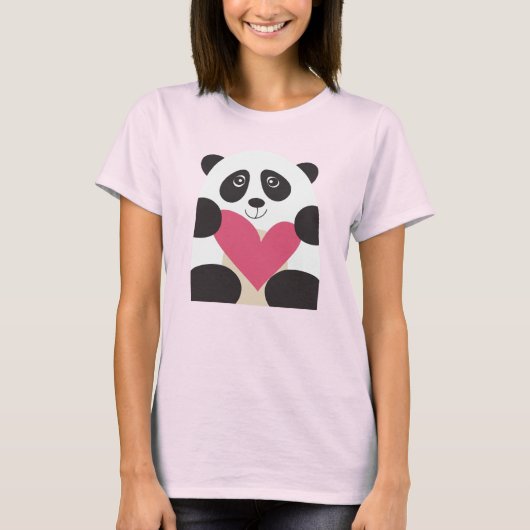 Kawaii Panda Holding Heart – Cute Smiling Bear  Tシャツ (正面)