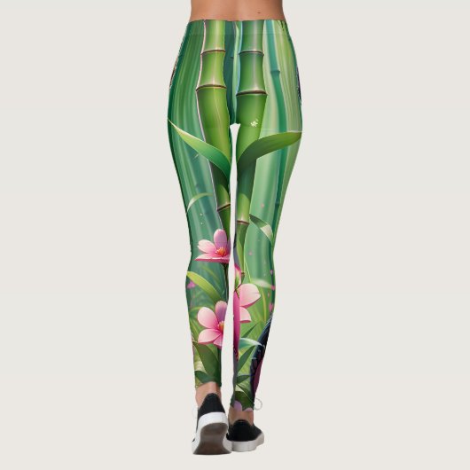 Kawaii Panda Holding Heart in a Bamboo Forest レギンス (裏面)