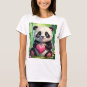 Kawaii Panda Holding Heart in a Bamboo Forest Tシャツ (正面)