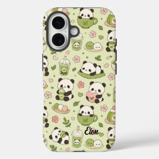 Kawaii Panda Matcha Pattern Phone Case iPhone 16ケース