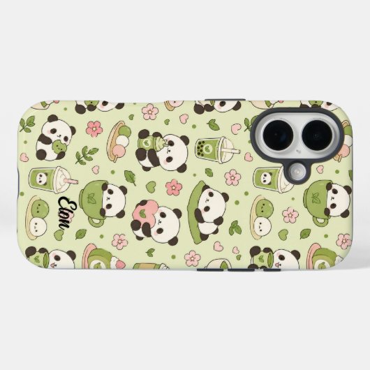 Kawaii Panda Matcha Pattern Phone Case Case-Mate iPhoneケース (裏面 (横))