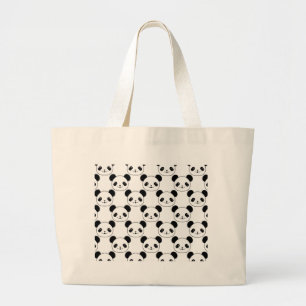 Kawaii Panda Pattern In Black And White ラージトートバッグ