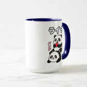 Kawaii Panda Stack Lychee Fruit Japanese Cartoon マグカップ (正面右)
