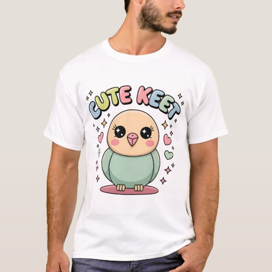 Kawaii Parakeet | Cute Keet Pastel Bird Illustrati Tシャツ (正面)