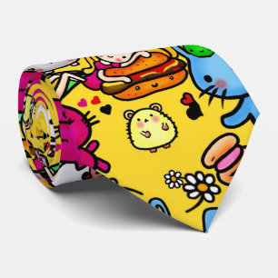 Kawaii Party Character Doodles yellow Personalized ネクタイ