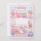 Kawaii Party Invitation – Cute Pastel Birthday 招待状 (正面)
