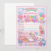 Kawaii Party Invitation – Cute Pastel Birthday 招待状 (正面/裏面)