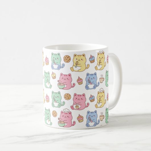 Kawaii Pastel Baking Cats Pattern Coffee Mug コーヒーマグカップ (正面右)