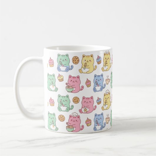 Kawaii Pastel Baking Cats Pattern Coffee Mug コーヒーマグカップ (左)