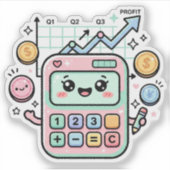 Kawaii Pastel Calculator Finance Student Sticker シール (正面)