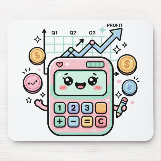 Kawaii Pastel Calculator Finance Student Sticker マウスパッド (正面)