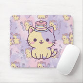 Kawaii Pastel Cat with Pancakes Pattern Mouse Pad マウスパッド (マウス)