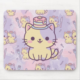 Kawaii Pastel Cat with Pancakes Pattern Mouse Pad マウスパッド