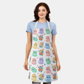 Kawaii Pastel Cats and Flowers Pattern Apron エプロン (着用した状態)