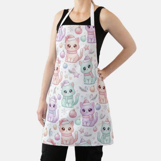Kawaii Pastel Christmas Cats Apron for Cat Lovers エプロン (インサイチュ)