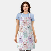 Kawaii Pastel Christmas Cats Apron for Cat Lovers エプロン (着用した状態)
