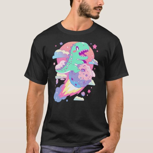 Kawaii Pastel Goth Creepy Cute Chibi Dinosaur on a Tシャツ (正面)