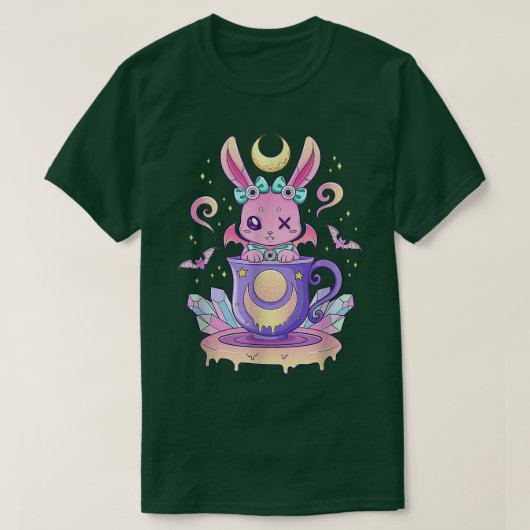Kawaii Pastel Goth Cute Creepy Bunny In Teacup  Tシャツ (デザイン正面)