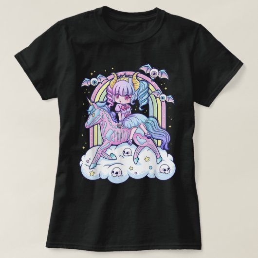 Kawaii Pastel Goth Cute Creepy Sugar Skull Unicorn Tシャツ (デザイン正面)