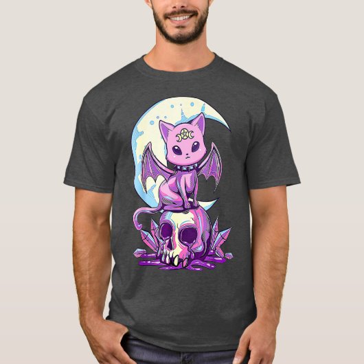 Kawaii Pastel Goth Cute Creepy Witchy Cat and Tシャツ (正面)